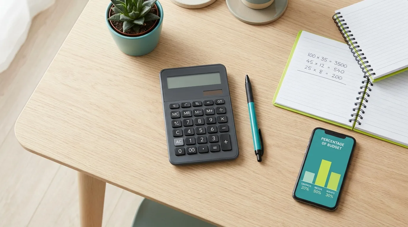 Calculator, telefon și notițe cu exemple de calcul rulaj bonus